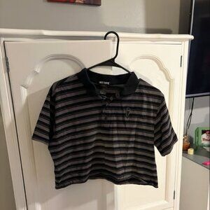 Goth Hot Topic Crop Top Polo with coffin embroidery